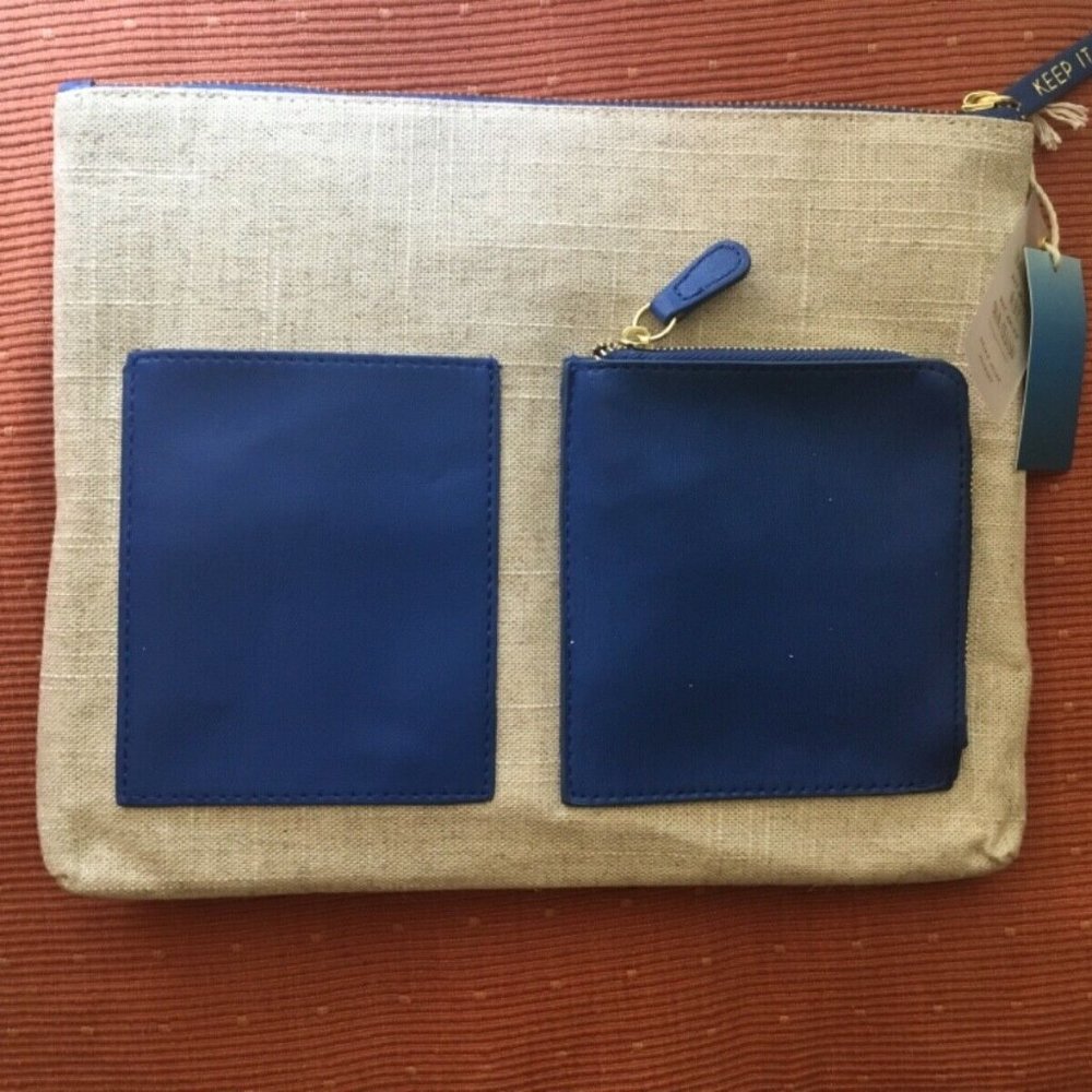 Cream & blue Storage Travel POUCH, BAG. NWT!